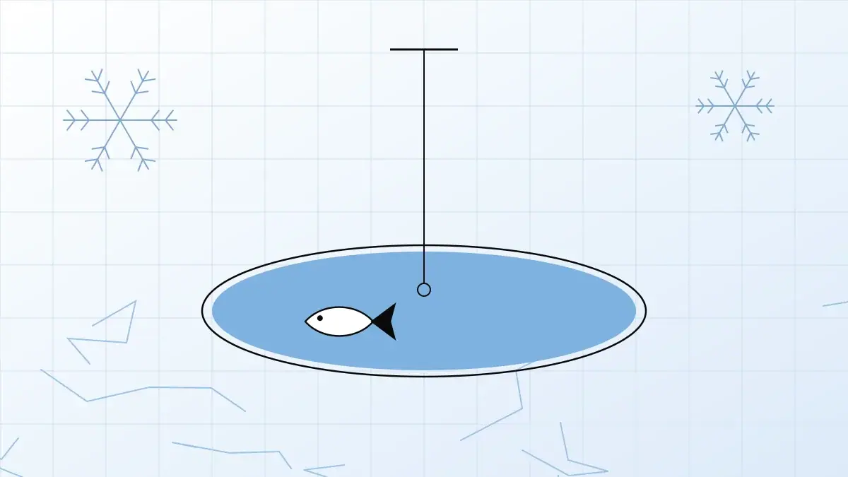 Illustrated ice hole with a question mark above the water